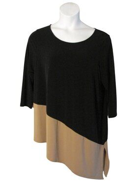 Alfani 1X Black White Beige Color Block Shirt Top Asymmetrical